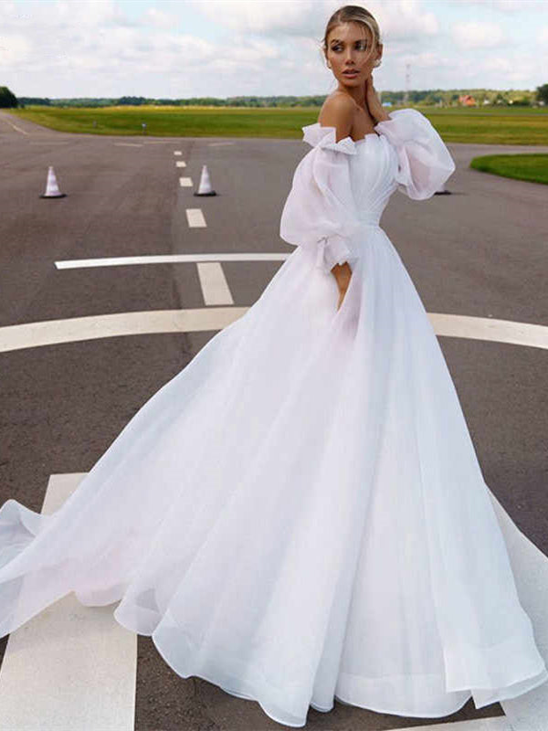 Gorgeous Puff Sleeves Wedding Dresses, Boho Wedding Dresses, A-line We – Berryera
