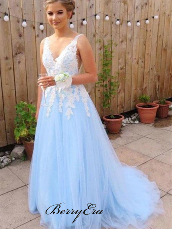 Sky Blue Lace Prom Dresses, School Party Fancy Prom Dresses Berryera Sky Blue Lace Prom Dresses, School Party Fancy Prom Dresses Berryera
