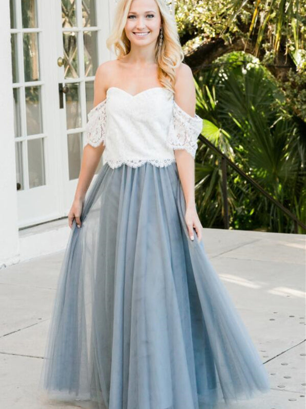 2 Pieces Lace Top Dusty Blue Long Bridesmaid Dresses Berryera 2 Pieces Lace Top Dusty Blue Long Bridesmaid Dresses Berryera
