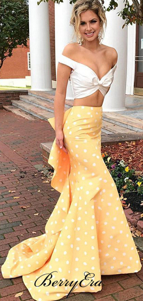 Polka Dots Design Two Pieces Prom Dresses, Cute Prom Dresses