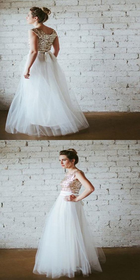 Sequin Top Tulle Skirt Long Bridesmaid Dresses