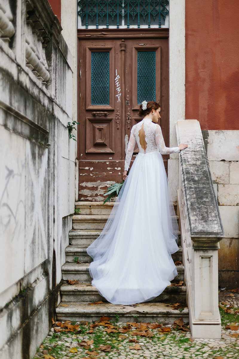 High Neck Long Sleeves Lace Tulle Wedding Dresses, White Wedding Dresses, A-line Elegant Wedding Dresses