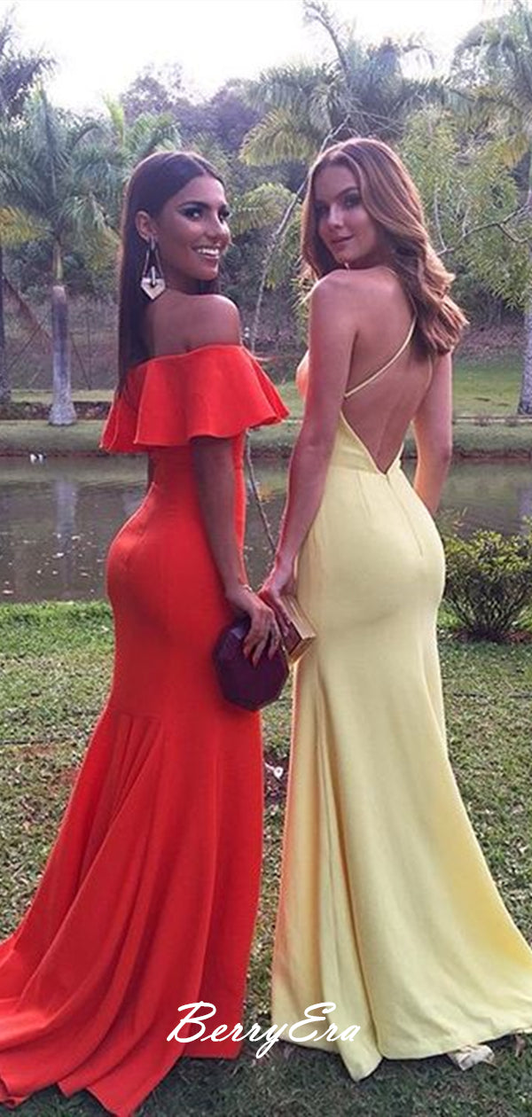 Popular Formal Elastic Satin Prom Dresses, Cheap Long Prom Dresses