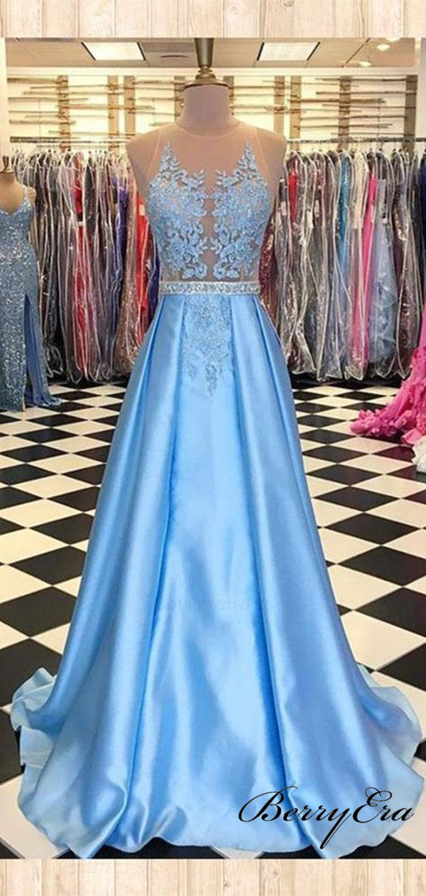Beads Design A-line Long Prom Dresses, Lace Prom Dresses, Popular Prom Dresses