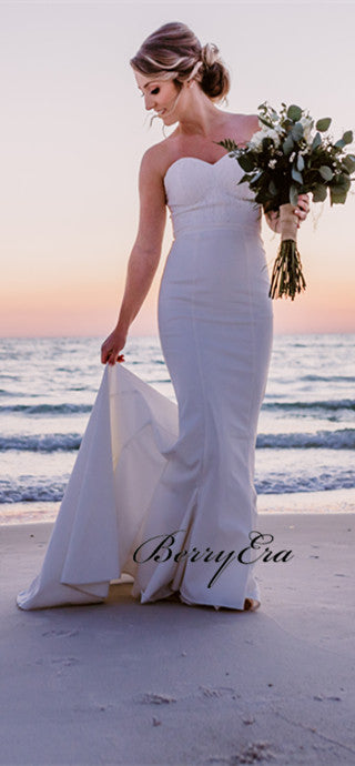 Sweetheart Mermaid Ivory Beach Wedding Dresses, Bridal Gown
