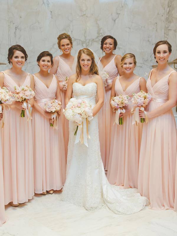 V-neck Blush Pink Chiffon A-line Bridesmaid Dresses Berryera V-neck Blush Pink Chiffon A-line Bridesmaid Dresses Berryera