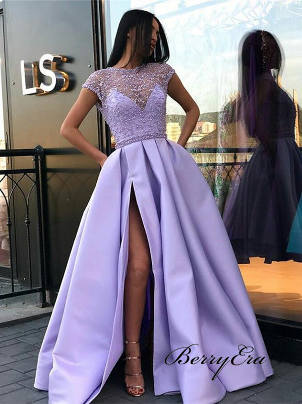 Cap Sleeves Stain Slit Prom Dresses, Beaded Fancy Prom Dresses Berryera Cap Sleeves Stain Slit Prom Dresses, Beaded Fancy Prom Dresses Berryera