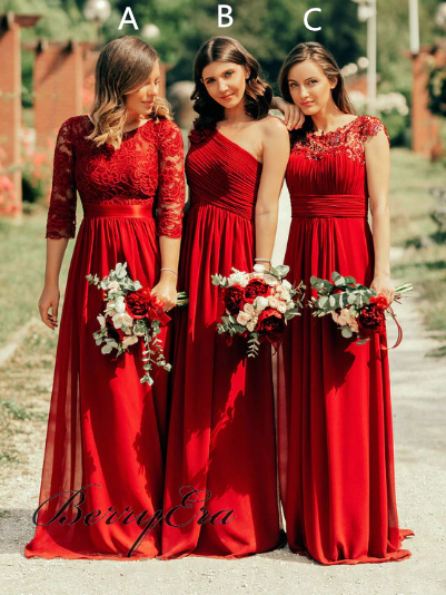 Mismatched Chiffon Lace Bridesmaid Dresses, Long Bridesmaid Dresses
