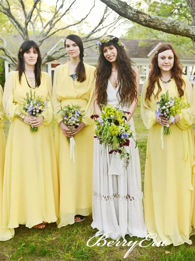 yellow long sleeve bridesmaid dresses Lila Charming Long Sleeves Floor Length Chiffon Bridesmaid Dresses, Mustard