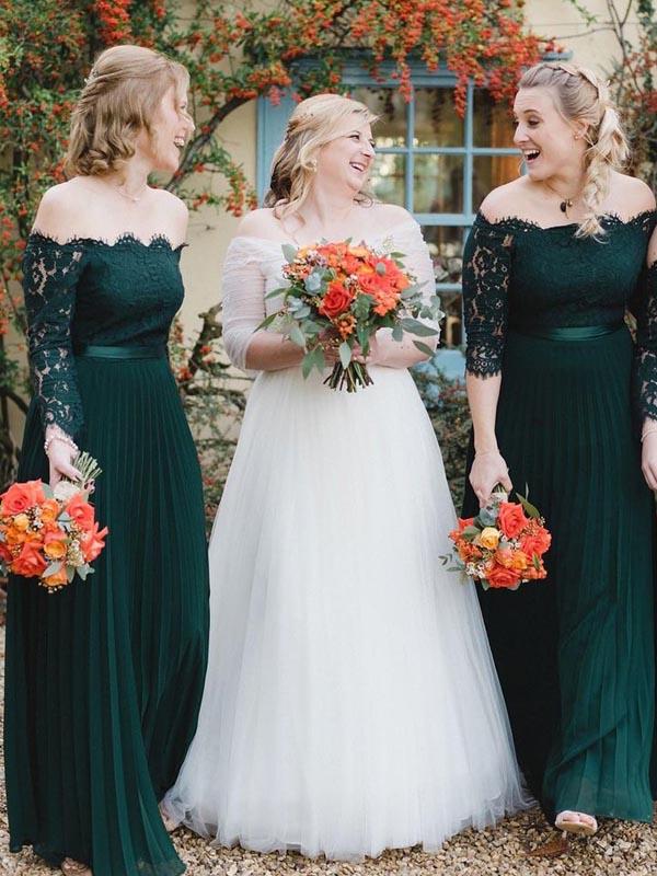 Off Shoulder Emerald Green Long A-line Chiffon Lace Bridesmaid Dresses Berryera Off Shoulder Emerald Green Long A-line Chiffon Lace Bridesmaid Dresses Berryera