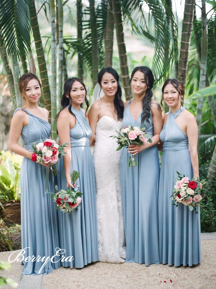 Dusty Blue Jersey Bridesmaid Dresses, Affordable Bridesmaid Dresses, Bridesmaid Dresses