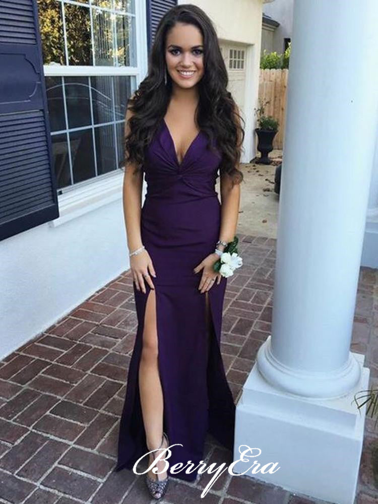V-neck Slits Mermaid Purple Long Bridesmaid Dresses Berryera V-neck Slits Mermaid Purple Long Bridesmaid Dresses Berryera