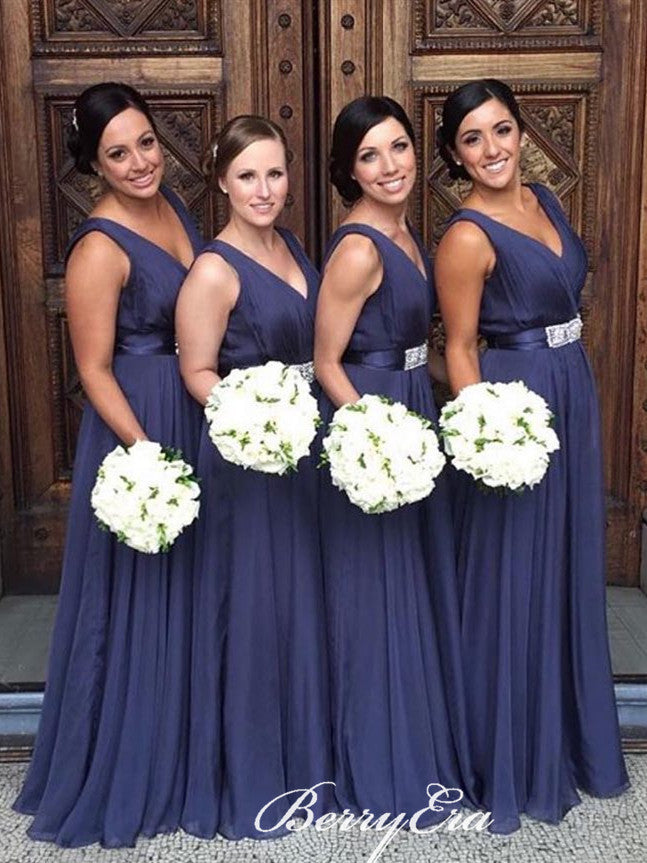 V-neck A-line Navy Long Bridesmaid Dresses Berryera V-neck A-line Navy Long Bridesmaid Dresses Berryera