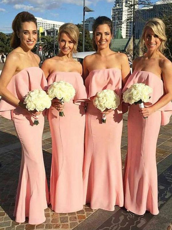 Strapless Long Mermaid Bridesmaid Dresses, Pink Bridesmaid Dresses, Bridesmaid Dresses