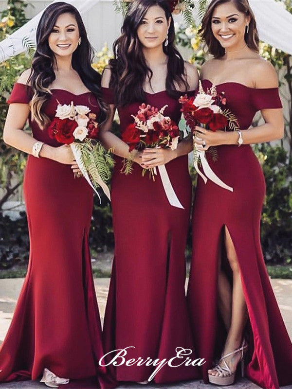 Off Shoulder Long Mermaid Burgundy Side Slit Bridesmaid Dresses Berryera Off Shoulder Long Mermaid Burgundy Side Slit Bridesmaid Dresses Berryera