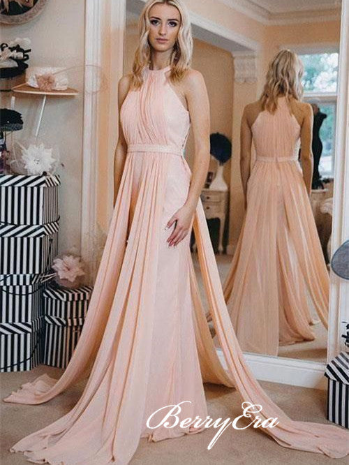 Sleeveless Long Pink Elegant Wedding Guest Dresses, Bridesmaid Dresses