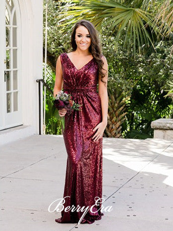 V-neck Burgundy Sequin Bridesmaid Dresses, Popular Bridesmaid Dresses Berryera V-neck Burgundy Sequin Bridesmaid Dresses, Popular Bridesmaid Dresses Berryera
