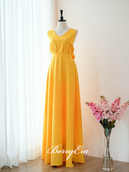 Sleeveless Bright Yellow Long Bridesmaid Dresses