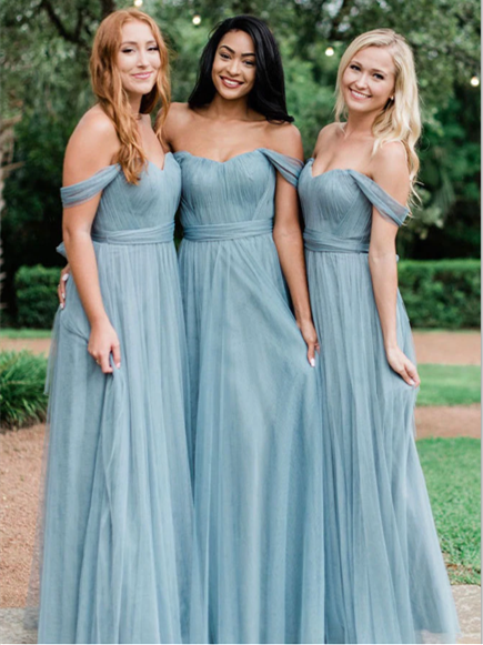 Off Shoulder A-line Blue Tulle Long Bridesmaid Dresses Berryera Off Shoulder A-line Blue Tulle Long Bridesmaid Dresses Berryera