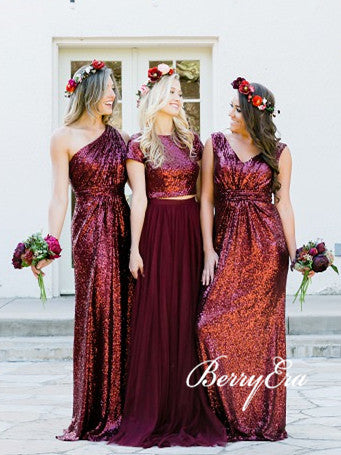 Mismatched Burgundy Sequin Bridesmaid Dresses, Lovely Bridesmaid Dresses