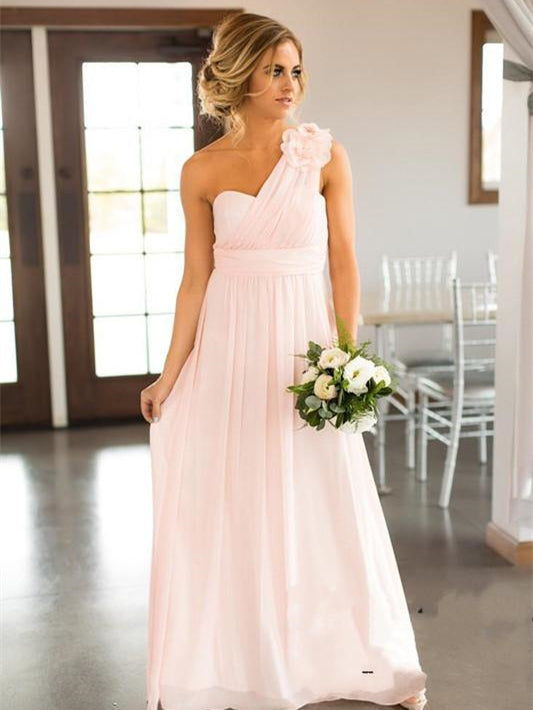 One Shoulder A-line Pink Chiffon Bridesmaid Dresses