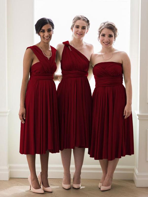 Dark Red Convertible Short Bridesmaid Dresses