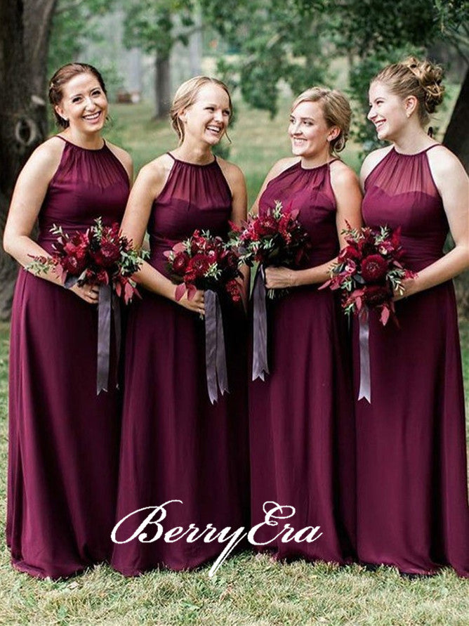 Halter Burgundy Chiffon Long A-line Bridesmaid Dresses Berryera Halter Burgundy Chiffon Long A-line Bridesmaid Dresses Berryera