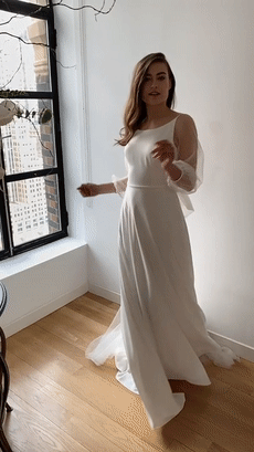 Simple Elegant Chiffon Tulle Long Wedding Dresses, Bridal Gown