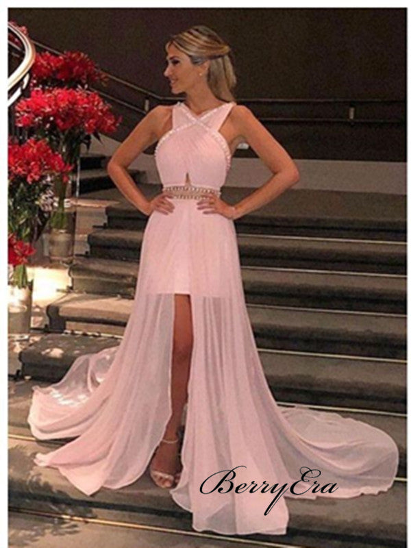 Slit Beaded Evening Party Prom Dresses, New Arrival Prom Dresses 2019