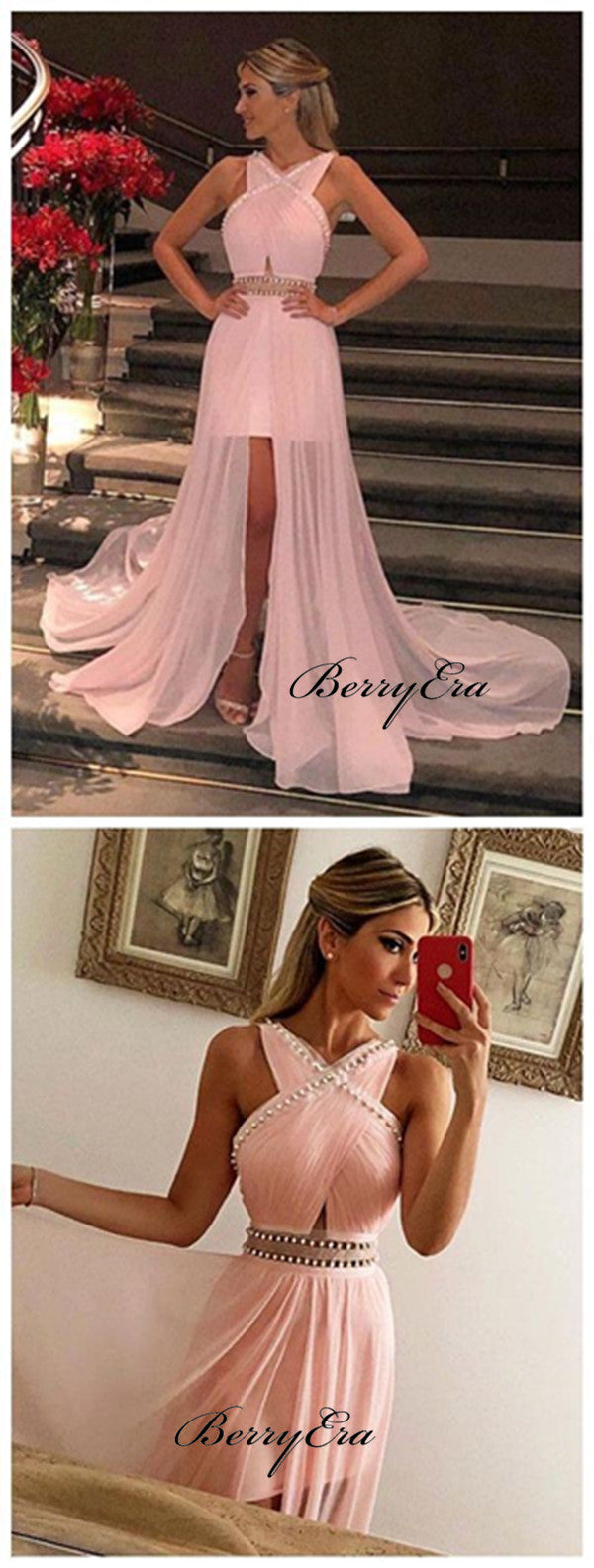 Slit Beaded Evening Party Prom Dresses, New Arrival Prom Dresses 2019