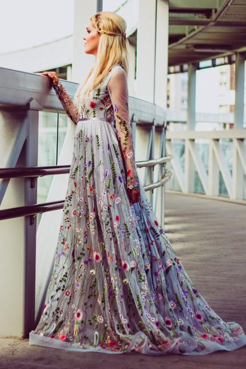 Long Sleeves Appliques Fashion 2021 Prom Dresses Long, Elegant Lace Wedding Party Dresses