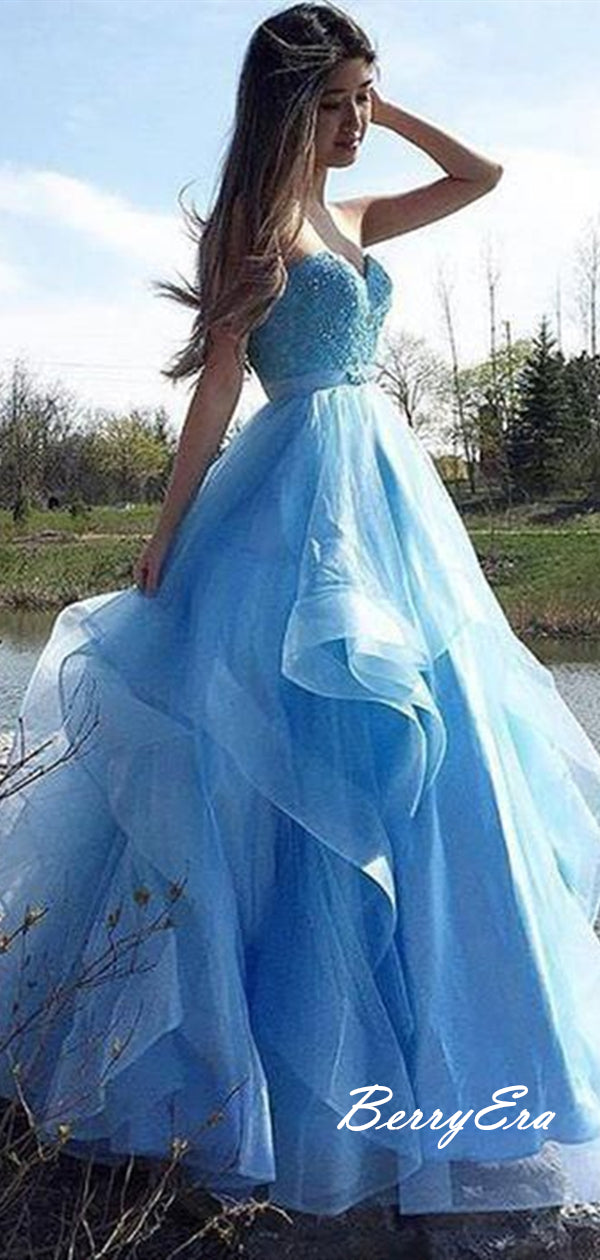 Light Blue Strapless Modest Prom Dresses, A-Line Tulle Long Prom Dress Berryera Light Blue Strapless Modest Prom Dresses, A-Line Tulle Long Prom Dress Berryera