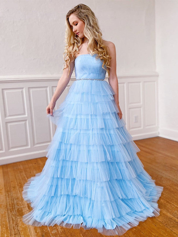 Strapless Sweetheart A-line 2021 Prom Dresses, Elegant Formal Girl Evening Long Prom Dresses
