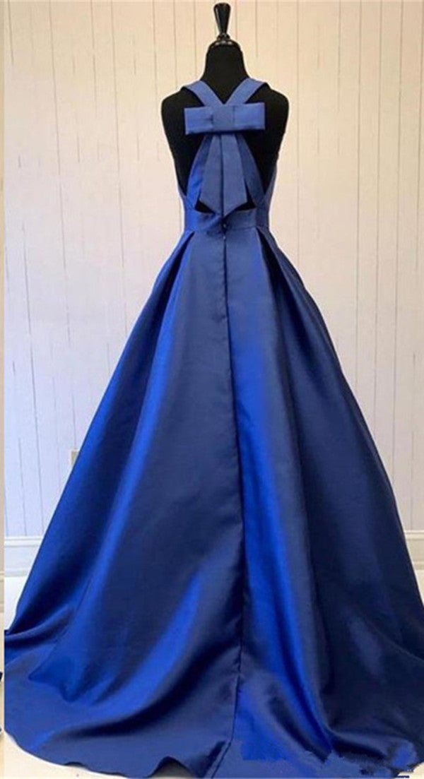 A-Line Royal Blue Prom Dress, 2019 Long Deep V-neck Prom Dress