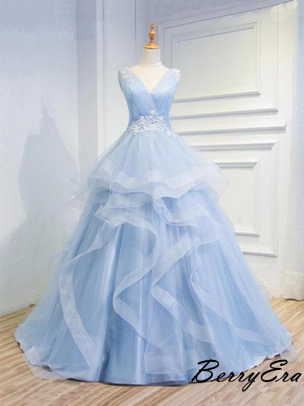 Light Blue Tulle Strapless Long Prom Dresses, A-line Modest Prom Dress Berryera Light Blue Tulle Strapless Long Prom Dresses, A-line Modest Prom Dress Berryera