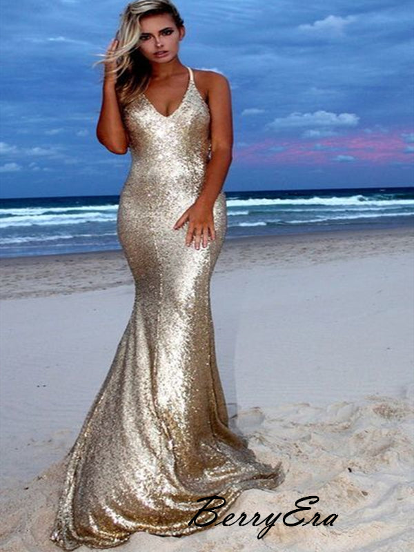 Sparkly Shiny Mermaid Sexy Long Prom Dresses, Bling Fancy Sequins Prom Dresses 2019