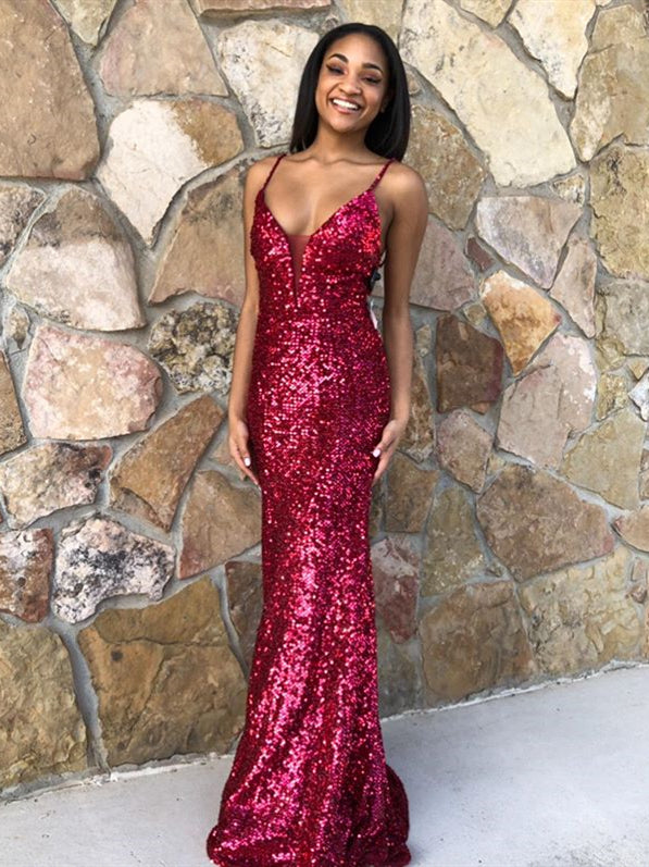 Spaghetti Long Sheath Burgundy Sequin Prom Dresses, Simple Sparkle Pro Berryera Spaghetti Long Sheath Burgundy Sequin Prom Dresses, Simple Sparkle Pro Berryera