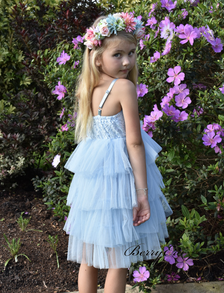 Blue Lovely Lace Flower Girl Dresses, Fluffy Wedding Little Girl Dresses