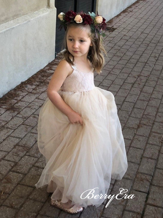 Cute Lace Top Tulle Nude Lovely Flower Girl Dresses