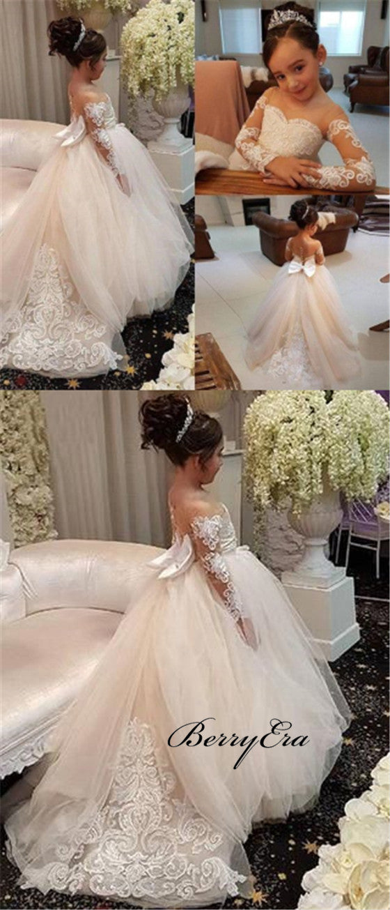 Lovely Lace Tulle A-line Flower Girl Dresses With Bow