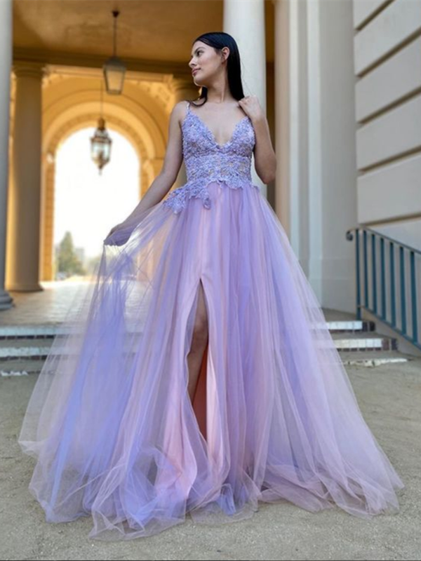 A-line Lace Popular Evening Party Prom Dresses, Tulle Lace Popular 2021 Prom Dresses