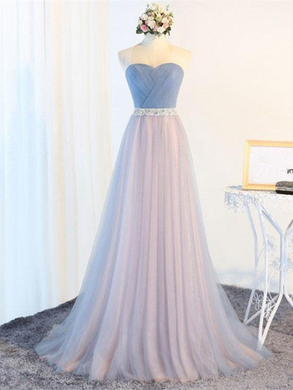 Lace Tulle Long Strapless Prom Dress, Evening Party Prom Dress 2019