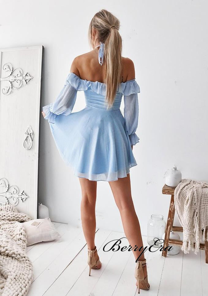 Long Sleeves Short Prom Dresses, Off The Shoulder Homecoming Dresses