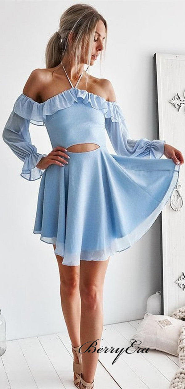 Long Sleeves Short Prom Dresses, Off The Shoulder Homecoming Dresses