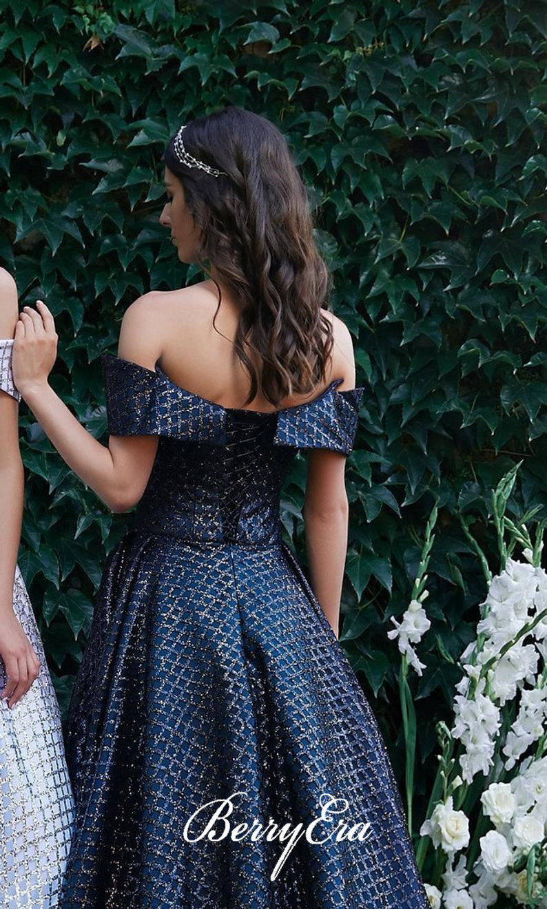 Off Shoulder Special Sequin Tulle A-line Prom Prom Dresses