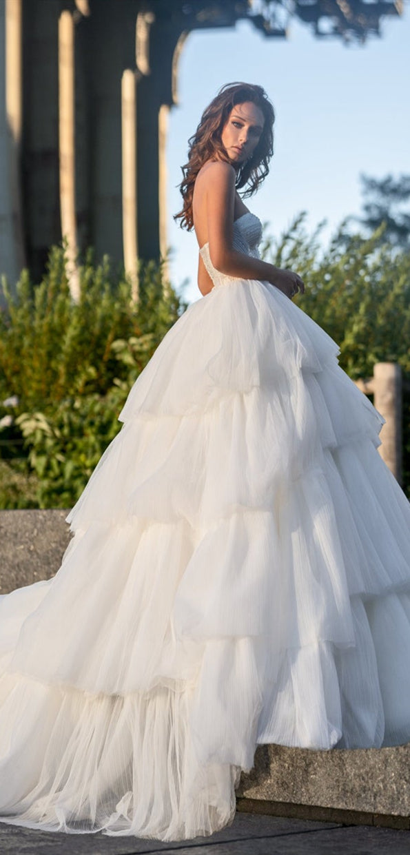 Sweetheart Long A-line Fluffy Wedding Dresses, Gorgeous Long Wedding Dresses, Bridal Gown