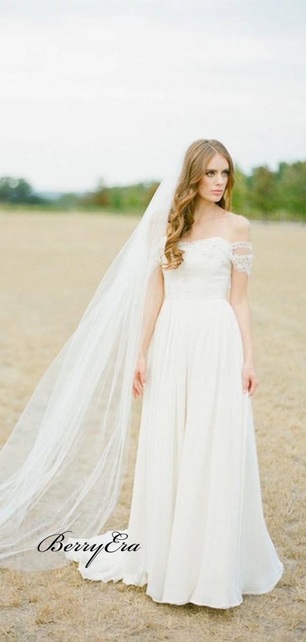 Off The Shoulder Fashion Beach Wedding Dresses, Lace Elegant Long Wedding Dresses