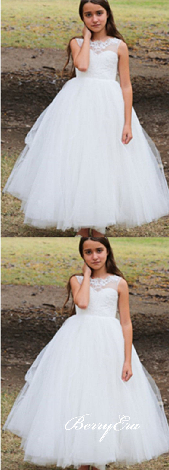 Sleeveless A-line Tulle Lace Flower Girl Dresses