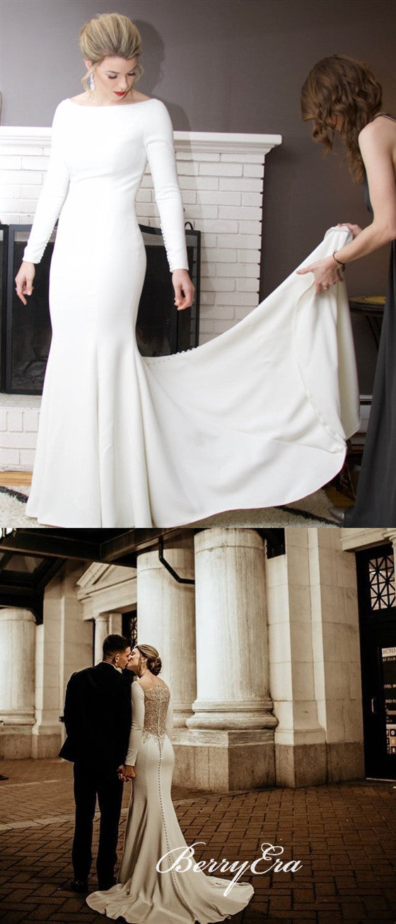 Long Sleeves Ivory Double FDY Mermaid Beaded Wedding Dresses