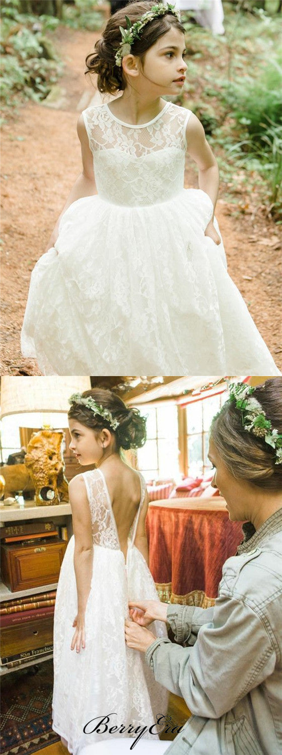 Sleeveless Lace V-back Cute Flower Girl Dresses